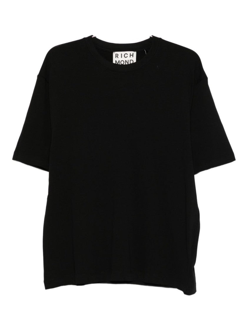 John Richmond Textured Graphic Black T-Shirt With Crew Neck