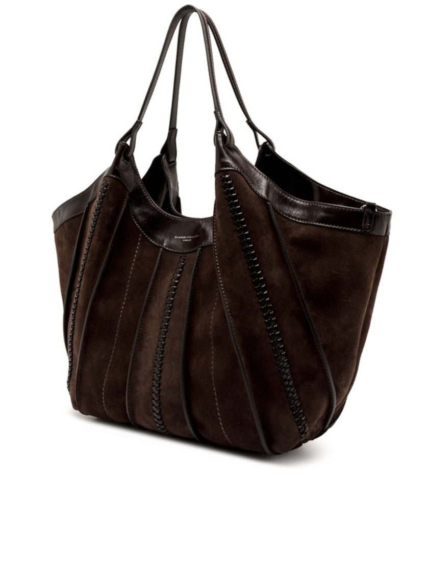 Gianni Chiarini Brown Suede Handbag With Braided Leather Detail