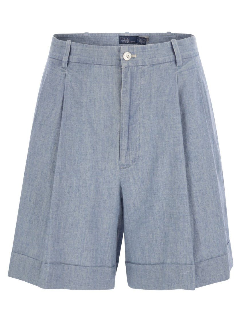 Polo Ralph Lauren Pleated Cotton Chambray Shorts
