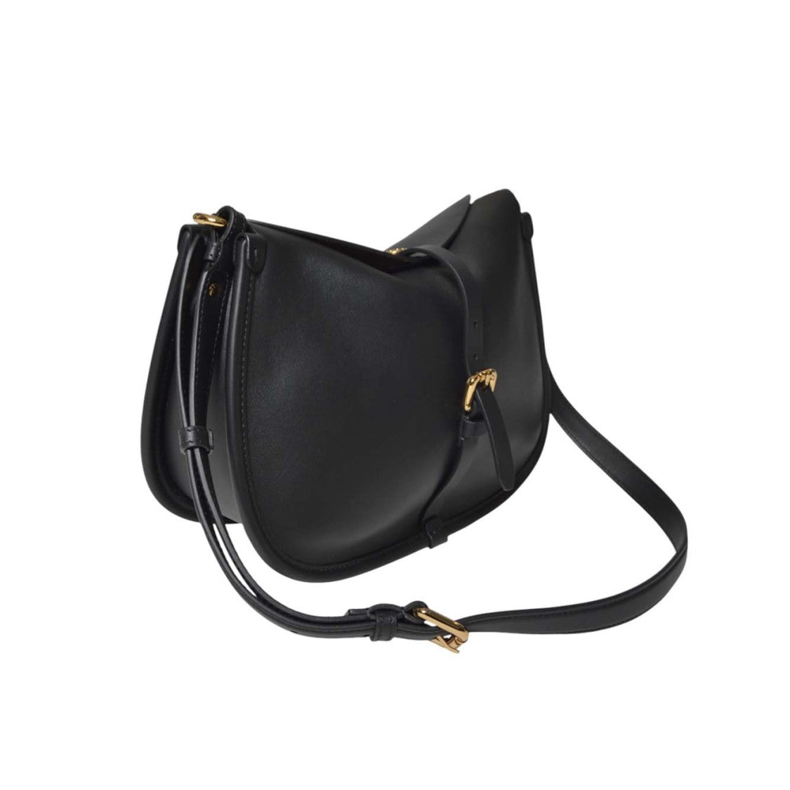 Etro Curved Silhouette Black Leather Bag With Gold-Tone Accents