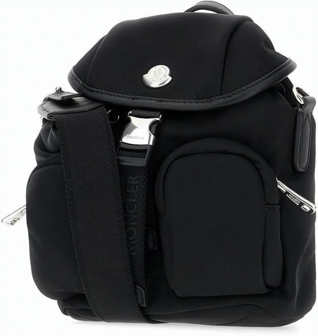 Moncler Structured Black Crossbody Bag With Adjustable Strap And Zippered Pockets