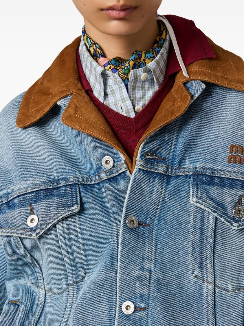 Miu Miu Light Blue Denim Lambskin Collar Jacket