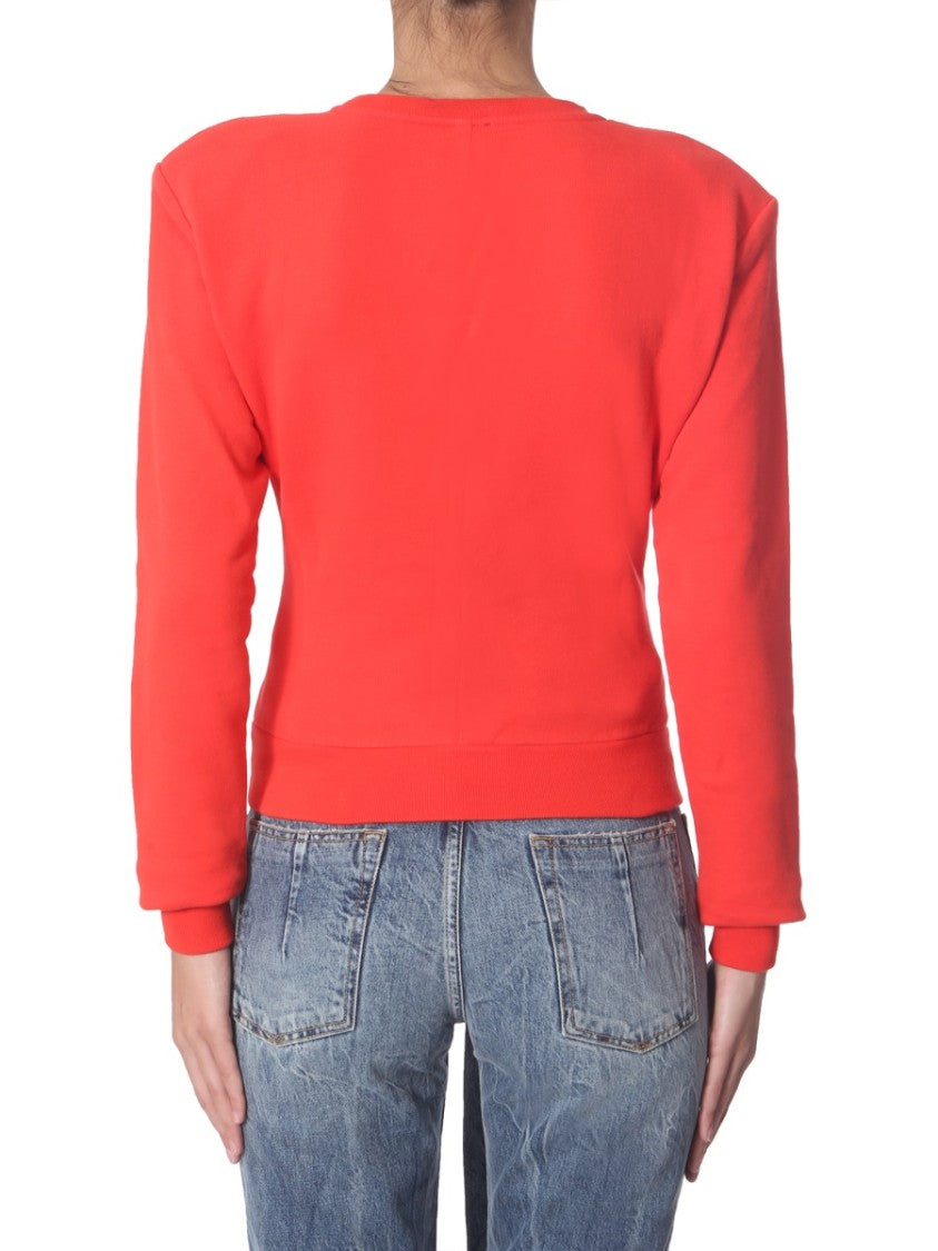 Unravel Project Asymmetrical Red Crew Neck Sweatshirt