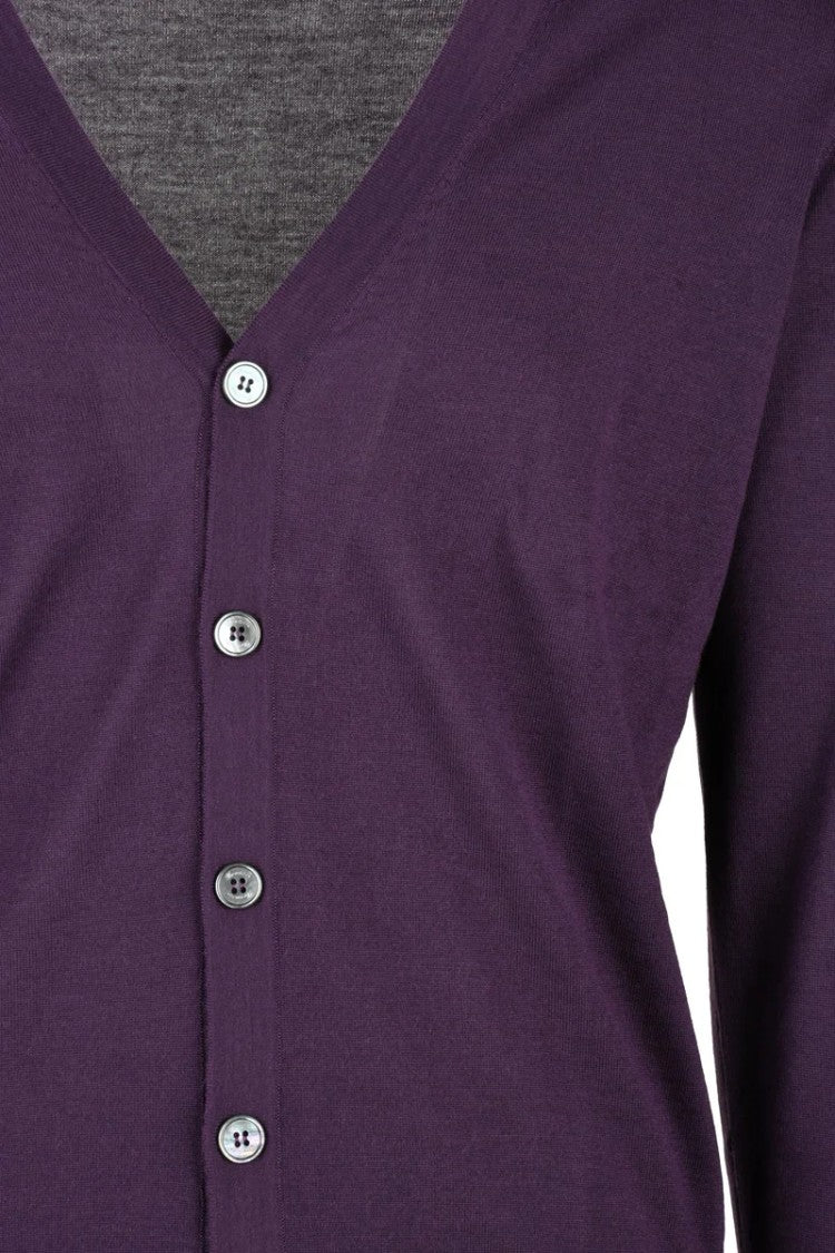 Drumohr Thin Merino Wool Cardigan - Purple