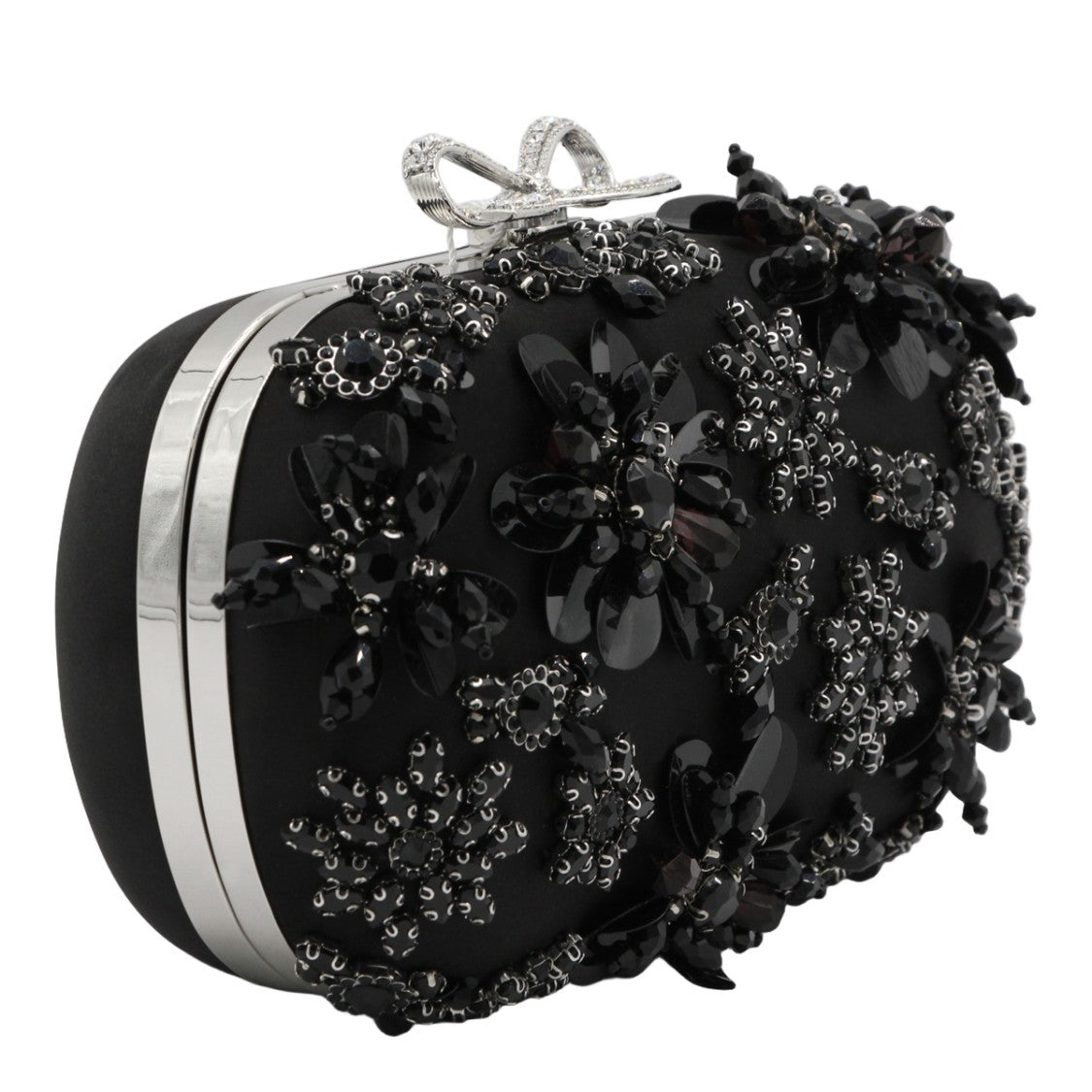 Self-Portrait Rounded Rectangular Clutch Bag With Floral Embellishments
