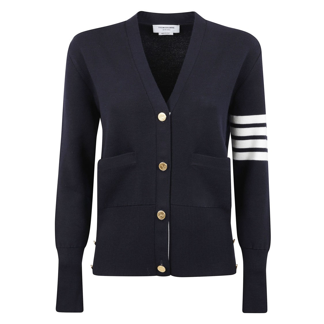 Thom Browne Wool V-Neck Cardigan With Four-Bar Detail