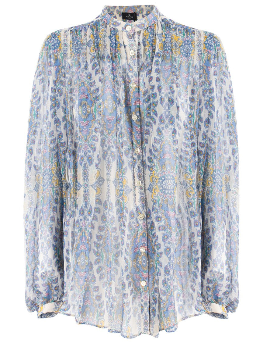 Etro Paisley Silk Blouse With Mandarin Collar