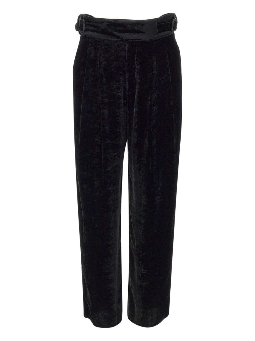 Emporio Armani High-Waisted Black Silk Blend Chenille Trousers
