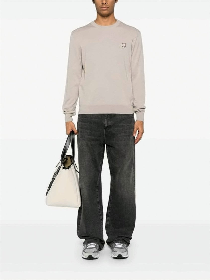Maison Kitsuné Lightweight Wool Sweater With Classic Crew Neckline And Embroidered Emblem