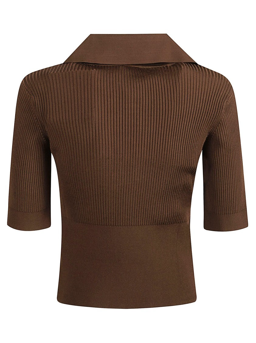 Patou Brown Fitted V-Neck Top
