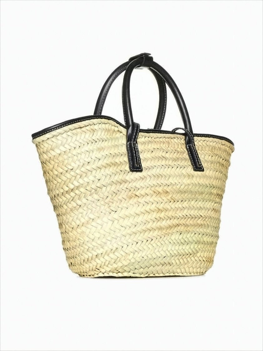 Jacquemus Trapezoidal Woven Straw Tote Bag With Leather Accents
