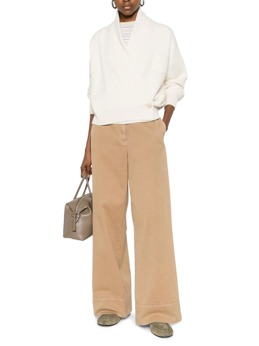 Brunello Cucinelli Cardigan Wrap-Style Shawl Collar Ribbed Knit Cardigan