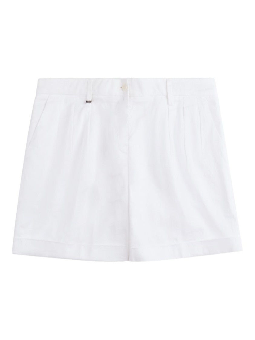 Fay Pleated White Shorts With Tailored Fit And Button Fastening
