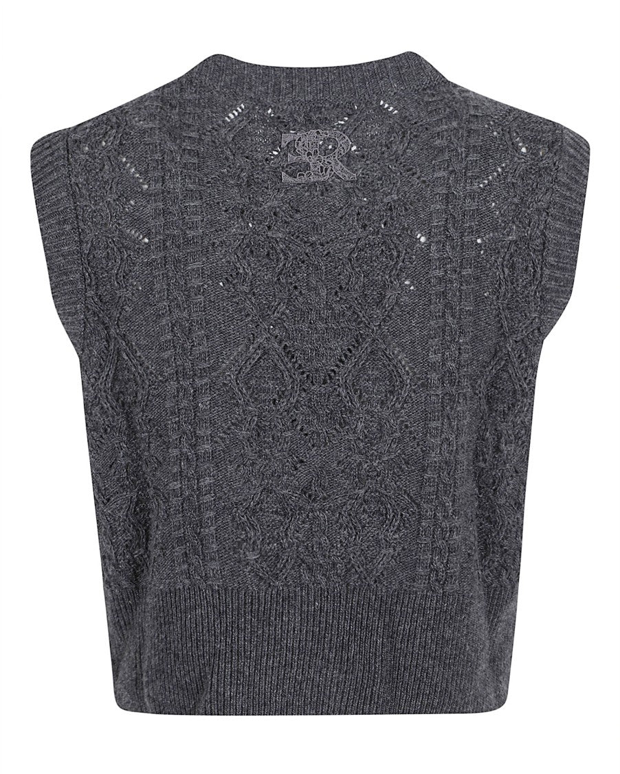 Ermanno Scervino Dark Grey Cable Knit Waistcoat