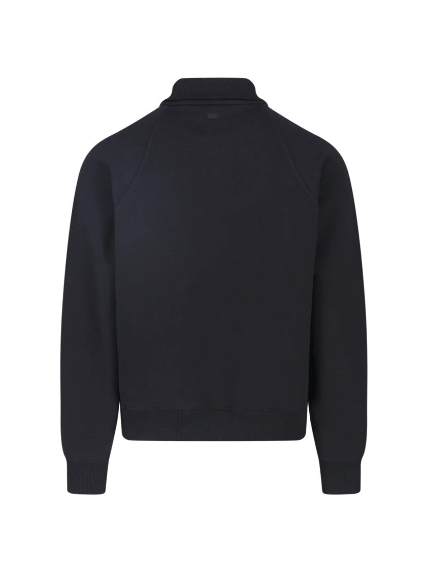 Ami Paris Black Cotton Half-Zip Sweatshirt