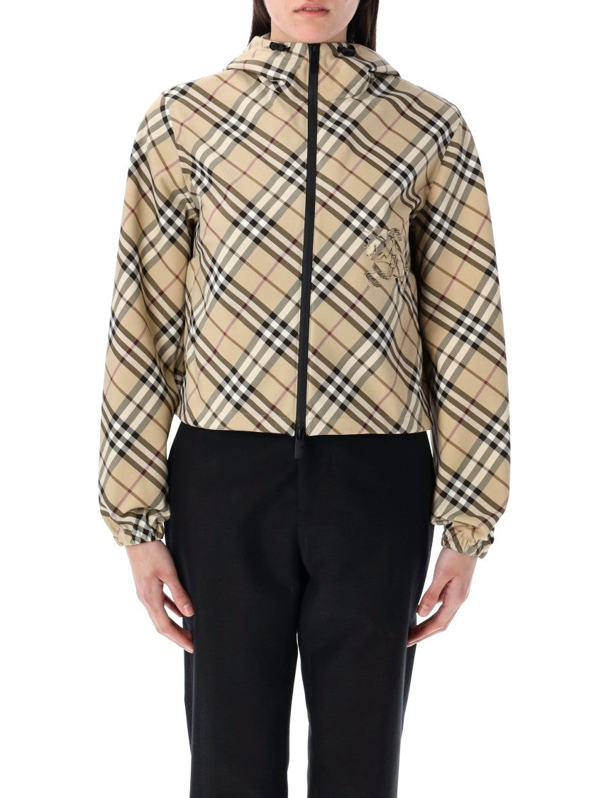 Burberry Cropped Check Jacket With Drawstring Hood