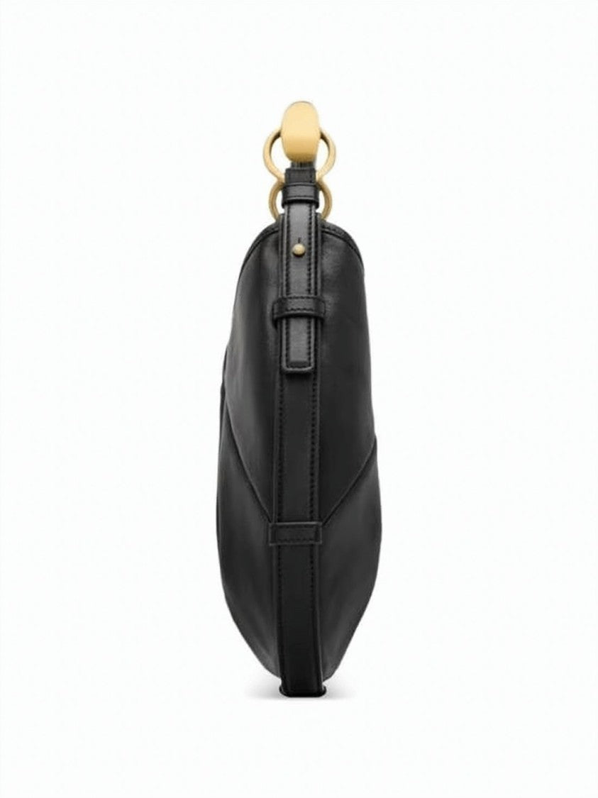 Saint Laurent Crescent-Shaped Calfskin Leather Shoulder Bag With Brass Hardware