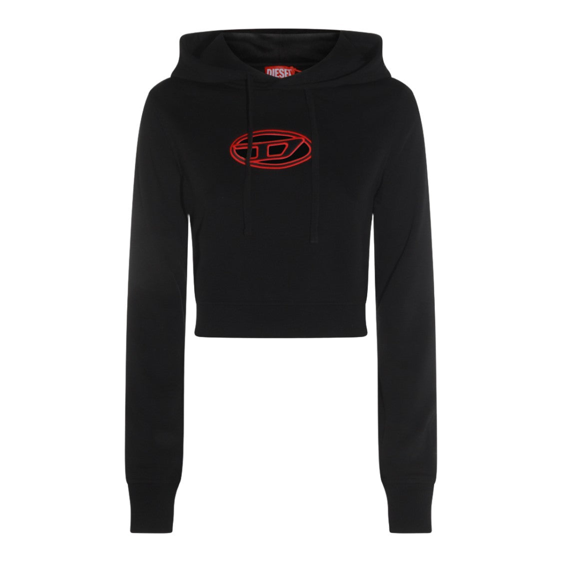 Diesel Cropped Black Hoodie With Embroidered Logo