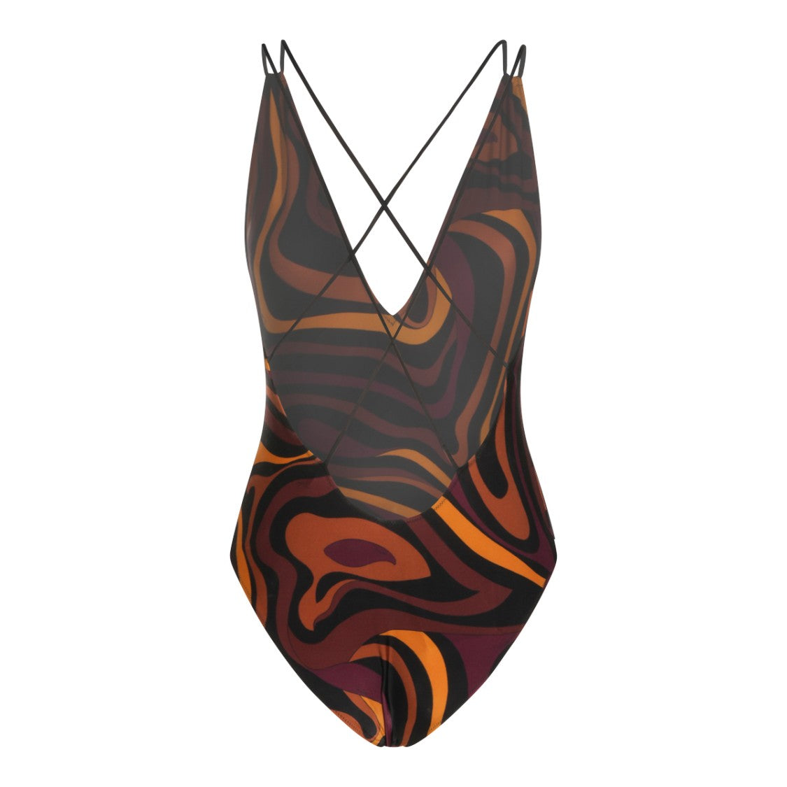 Emilio Pucci Abstract Pattern One-Piece Swimsuit With Deep V-Neckline
