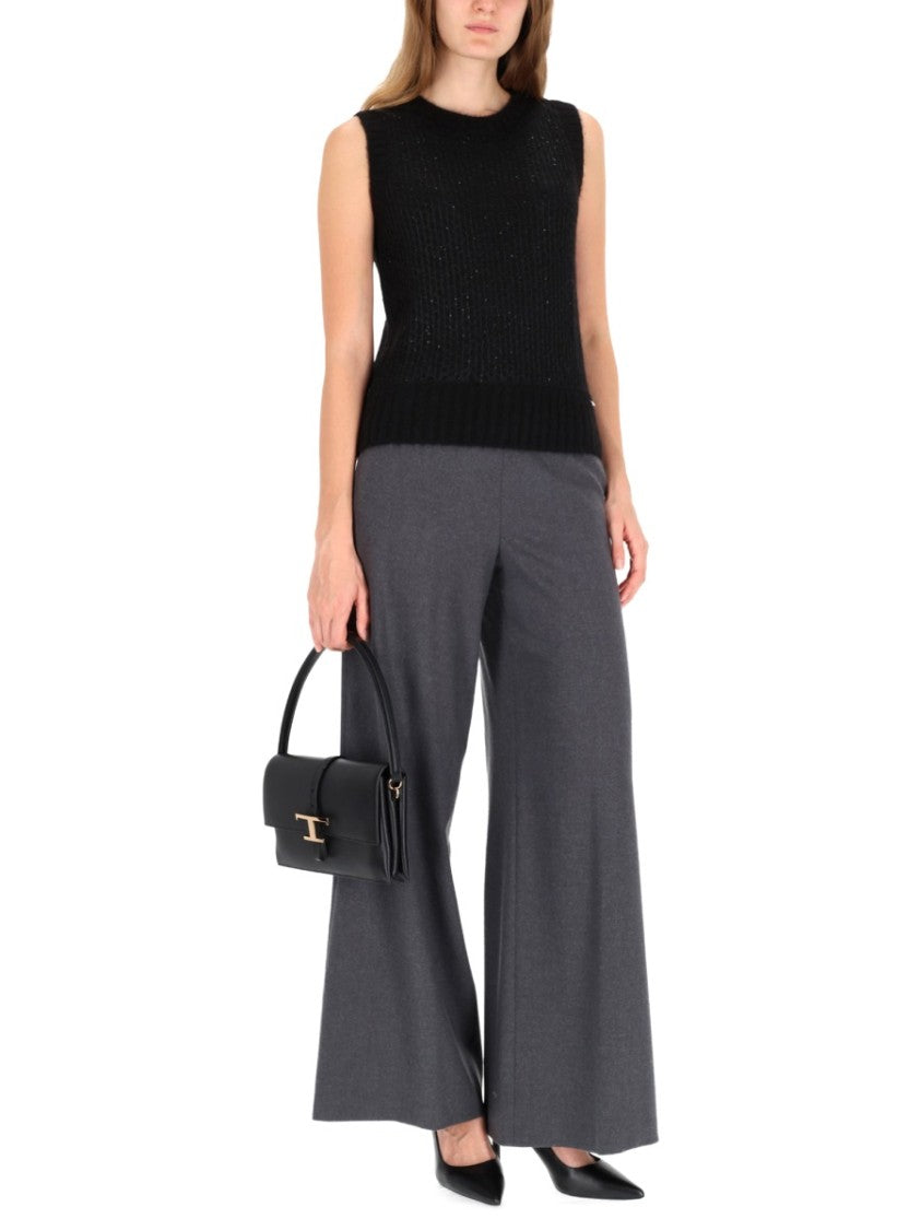 Herno Ribbed Knit Black Vest With Round Neckline