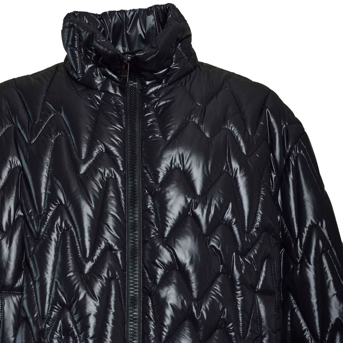 Msgm Black Quilted Jacket With "Themwave" Pattern