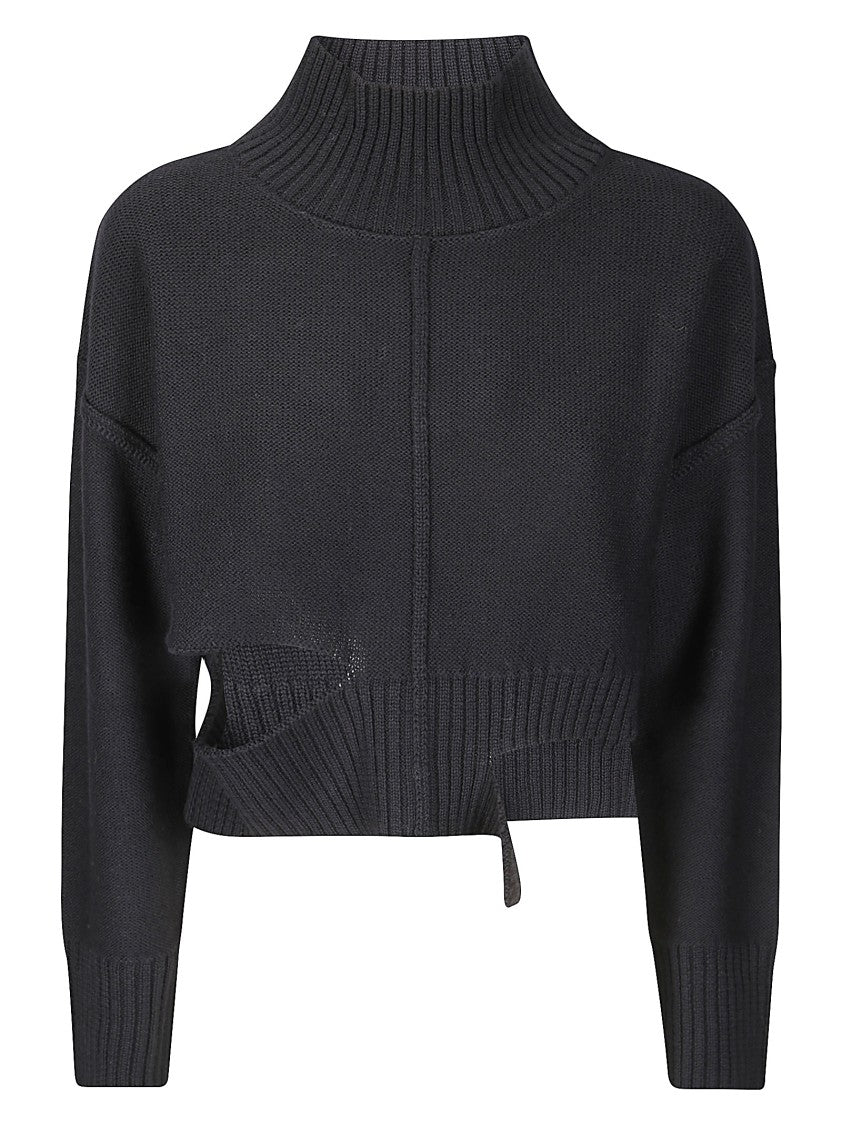 Mm6 By Maison Margiela Cropped Turtleneck Pullover With Cut-Out Detail
