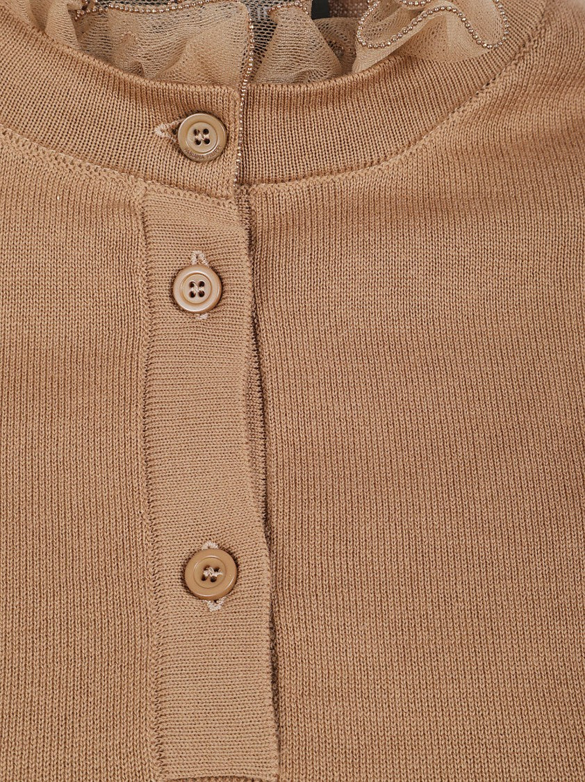 Fabiana Filippi Short-Sleeved Top With Ruffled Neckline And Button Placket