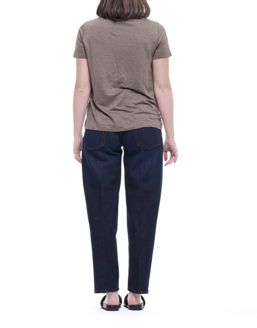 Transit Taupe Round Neck Linen T-Shirt