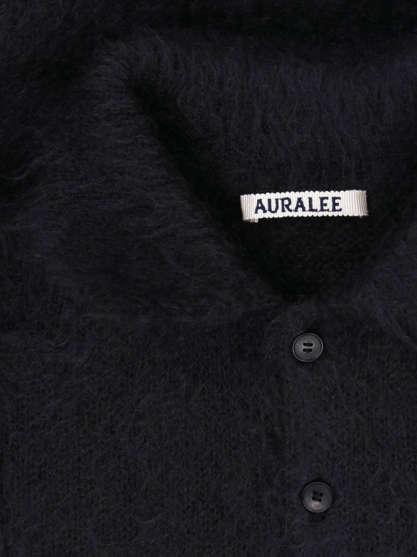 Auralee Pink Cropped Fuzzy Knit Classic Sweater