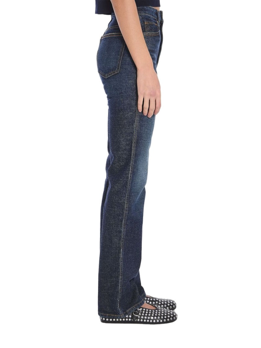 Khaite Blue Cotton Mid-Rise Straight Jeans