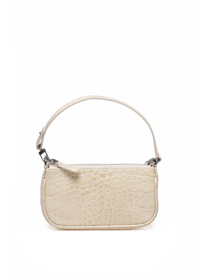 By Far Cream Mini Rachel Crocodile Embossed Leather Handbag