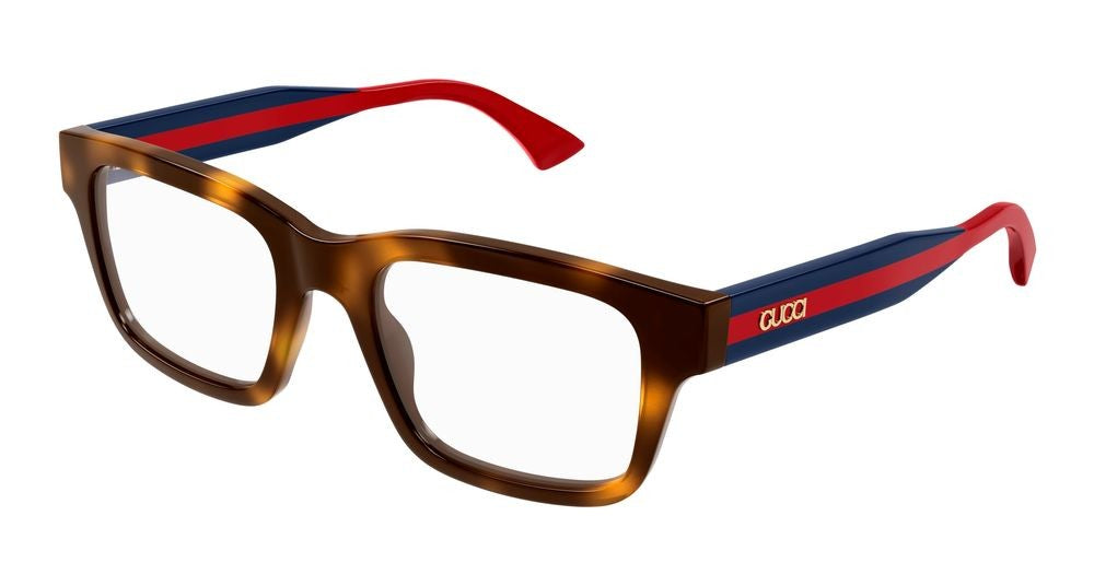 Gucci Havana Striped Accents Bold Square Eyeglasses