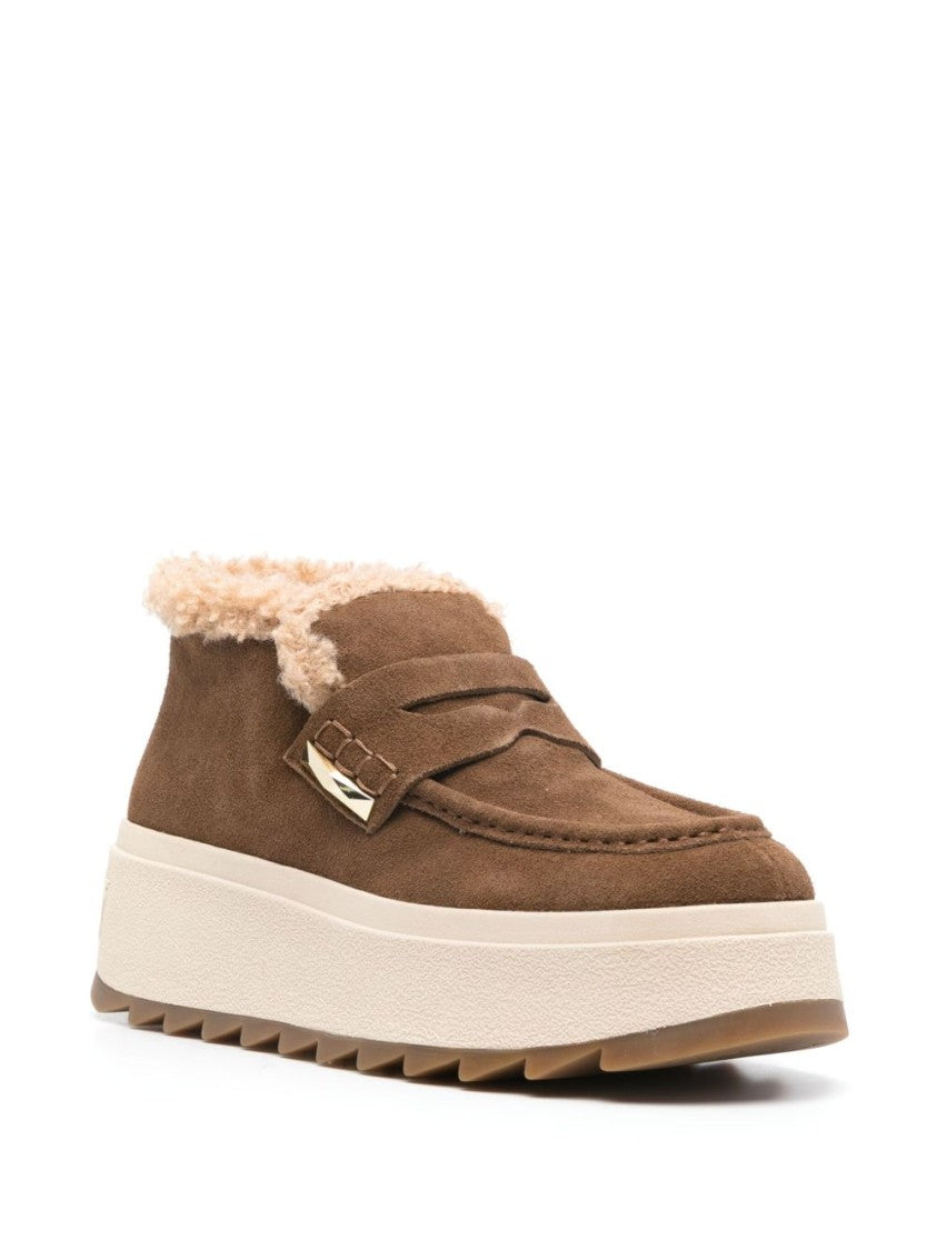 Ash Faux Fur-Collared Brown Ankle Boots