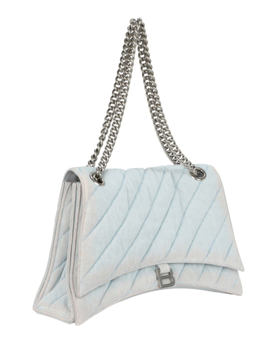 Balenciaga Crush Medium Quilted Denim Chain Shoulder Bag