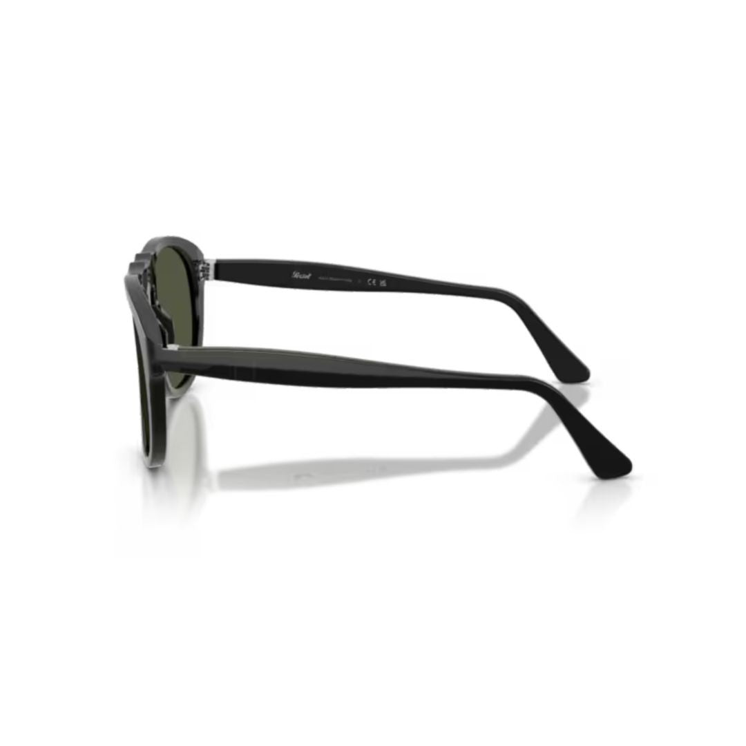 Persol 0Po0649ne Rounded Black Acetate Sunglasses With Dark Green Lenses