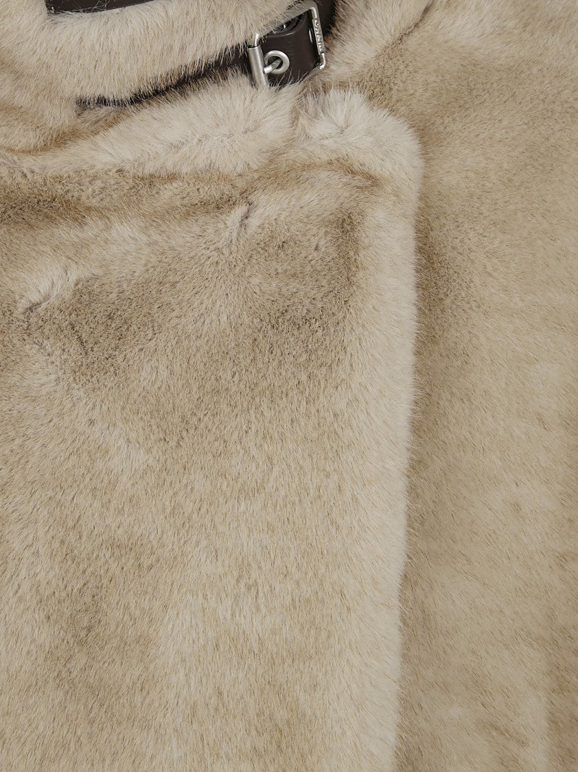 Pinko Fur-Effect Cape With Wrap-Around Fold-Over Collar