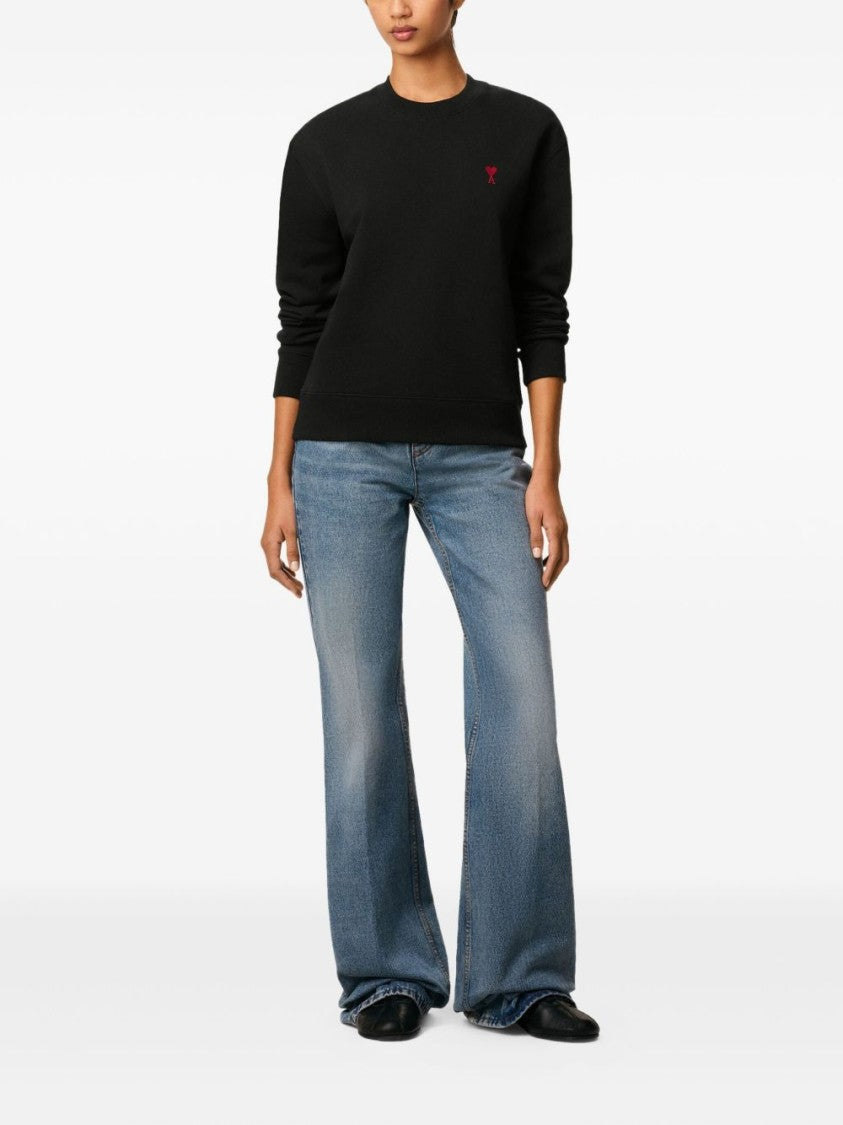 Ami Paris Crew Neck Sweater With Subtle Red Heart Detail
