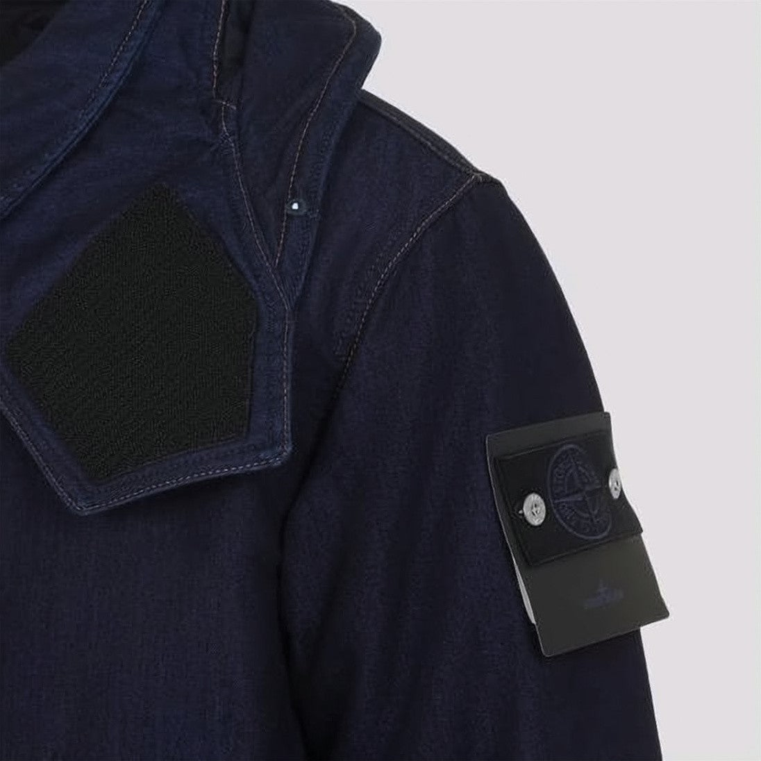 Stone Island Navy Padded Jacket With Structured Collar And Detachable Hood