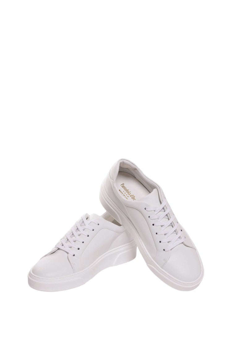 Pantofola D'oro White Calf Leather Padded Collar Sneakers