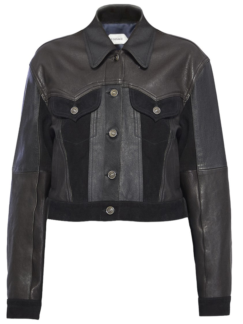 Versace Structured Leather Jacket With Suede Inserts