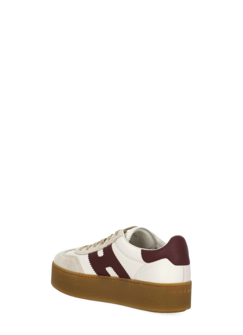 Hogan Ivory Leather Sneakers With Suede Accents And Burgundy Detailing