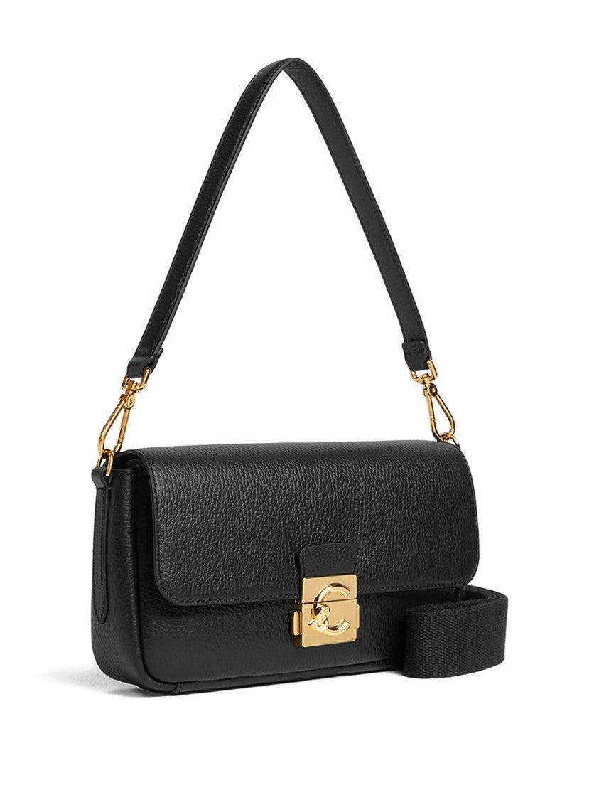 Coccinelle Pebbled Leather Shoulder Bag With Gold Lock Closure