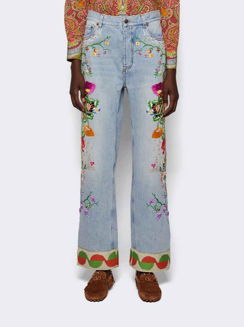 Valentino Embroidered Denim Pants - Blue