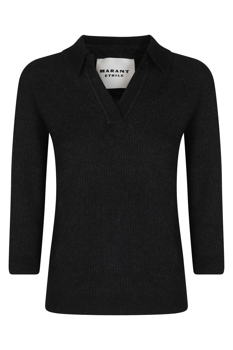Isabel Marant Étoile Black Nathalie Openwork Baby Alpaca-Blend Polo Shirt