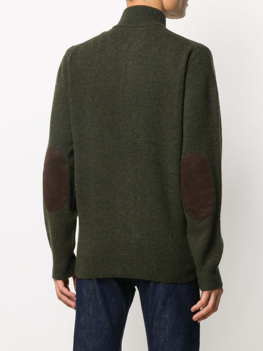 Barbour Seaweed Green Button-Front Knit Sweater With Ribbed Detailing