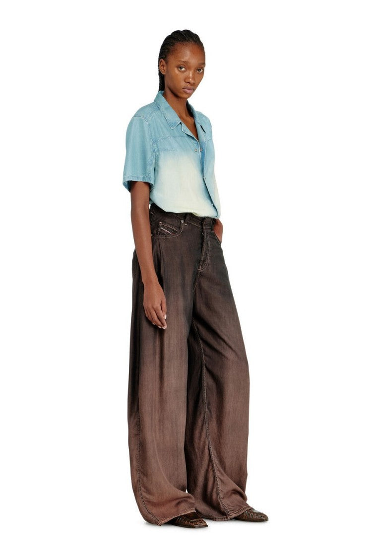 Diesel Brown Coated Ombre Wash Lyocell Wide-Leg Jeans