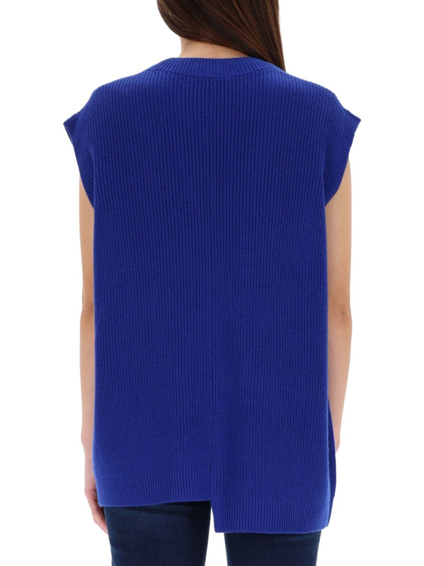 Zona20 Milano Sleeveless Ribbed V-Neck Sweater Vest In Blue Merinos Wool
