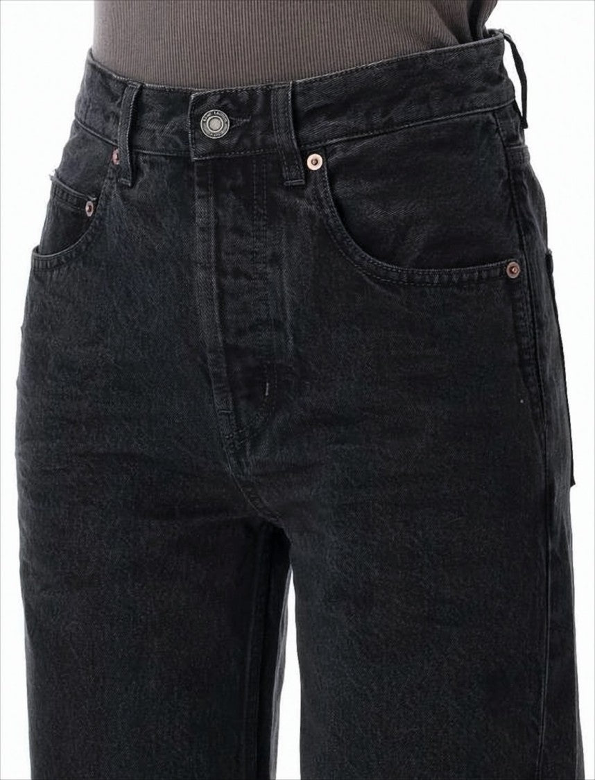 Saint Laurent High-Waisted Wide-Leg Denim Pants With Copper Rivets