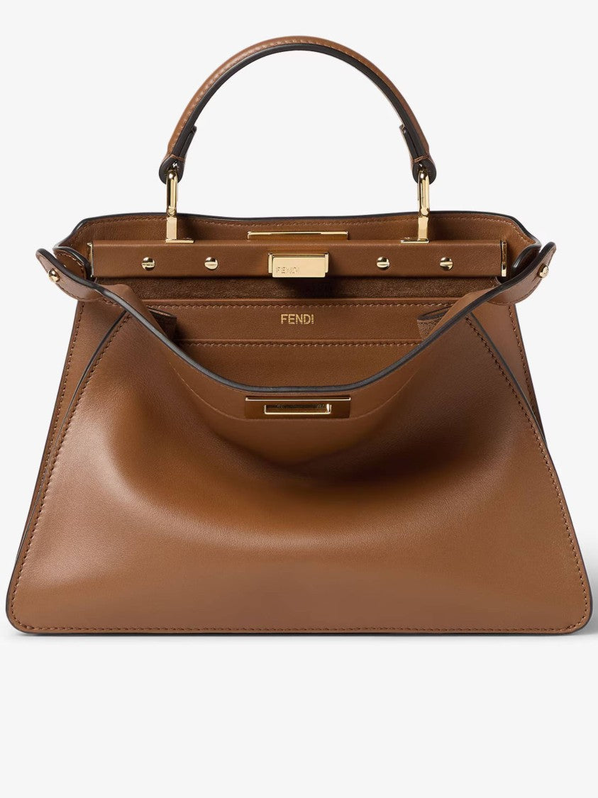 Fendi Structured Calf Leather Handbag With Beaded Flap And Gold-Tone Hardware