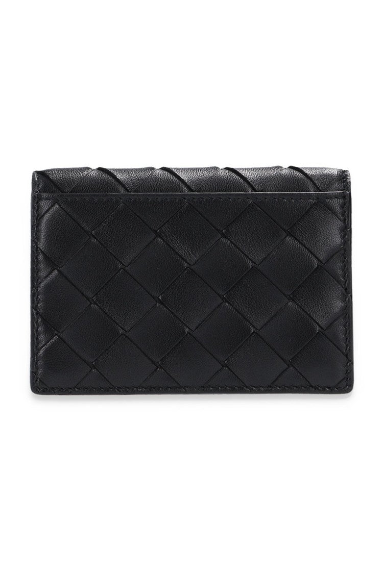 Bottega Veneta Compact Black Woven Leather Wallet
